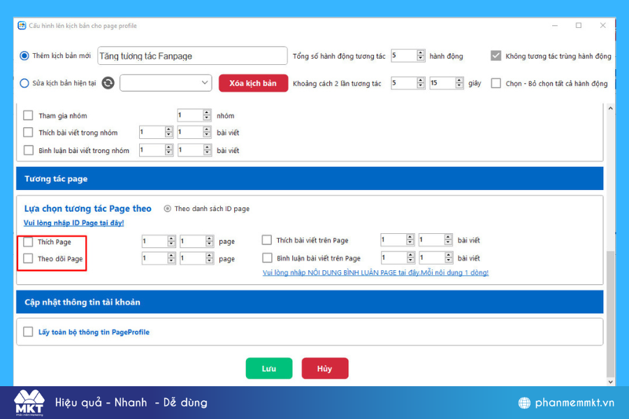 Cách tăng tương tác cho page bằng phần mềm MKT Page